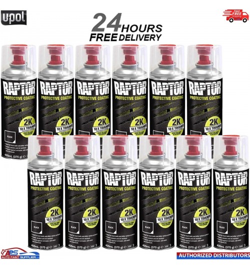12X UPOL RAPTOR 2K TOUGH BED LINER U-POL PROTECTOR 400ML AEROSOL - BLACK